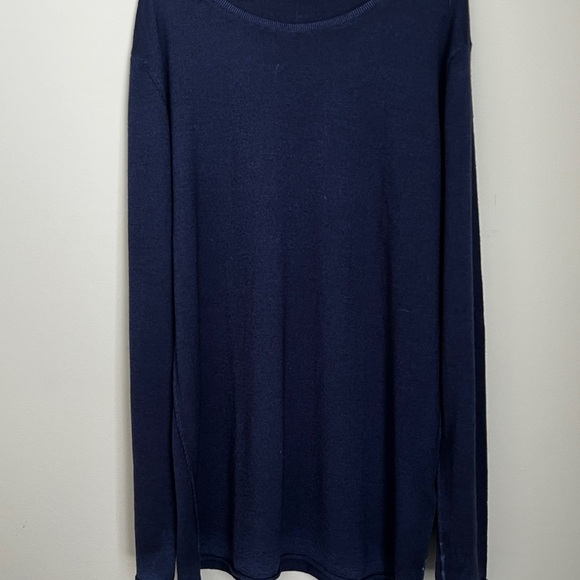 Men's Wool Navy Blue Long Sleeve Shirt - Picture 8 of 10